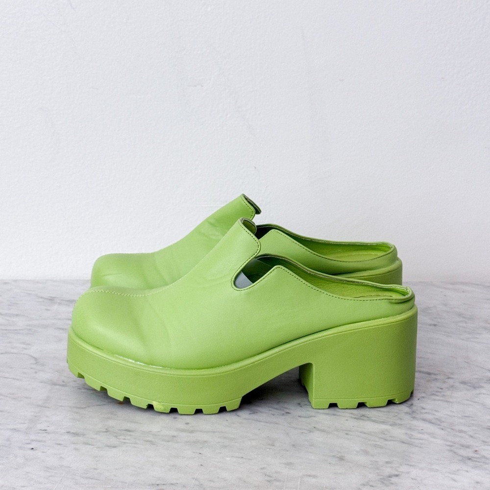 Koi Footwear Platform Mules Chunky Lug Sole Cyber Rave 8 Lime Green Block Heel